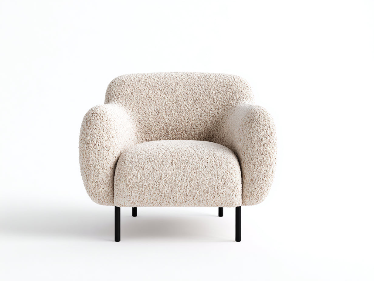 Poltrona - tessuto bouclé-metallo - 86x78x77 cm - avorio-nero - moderno