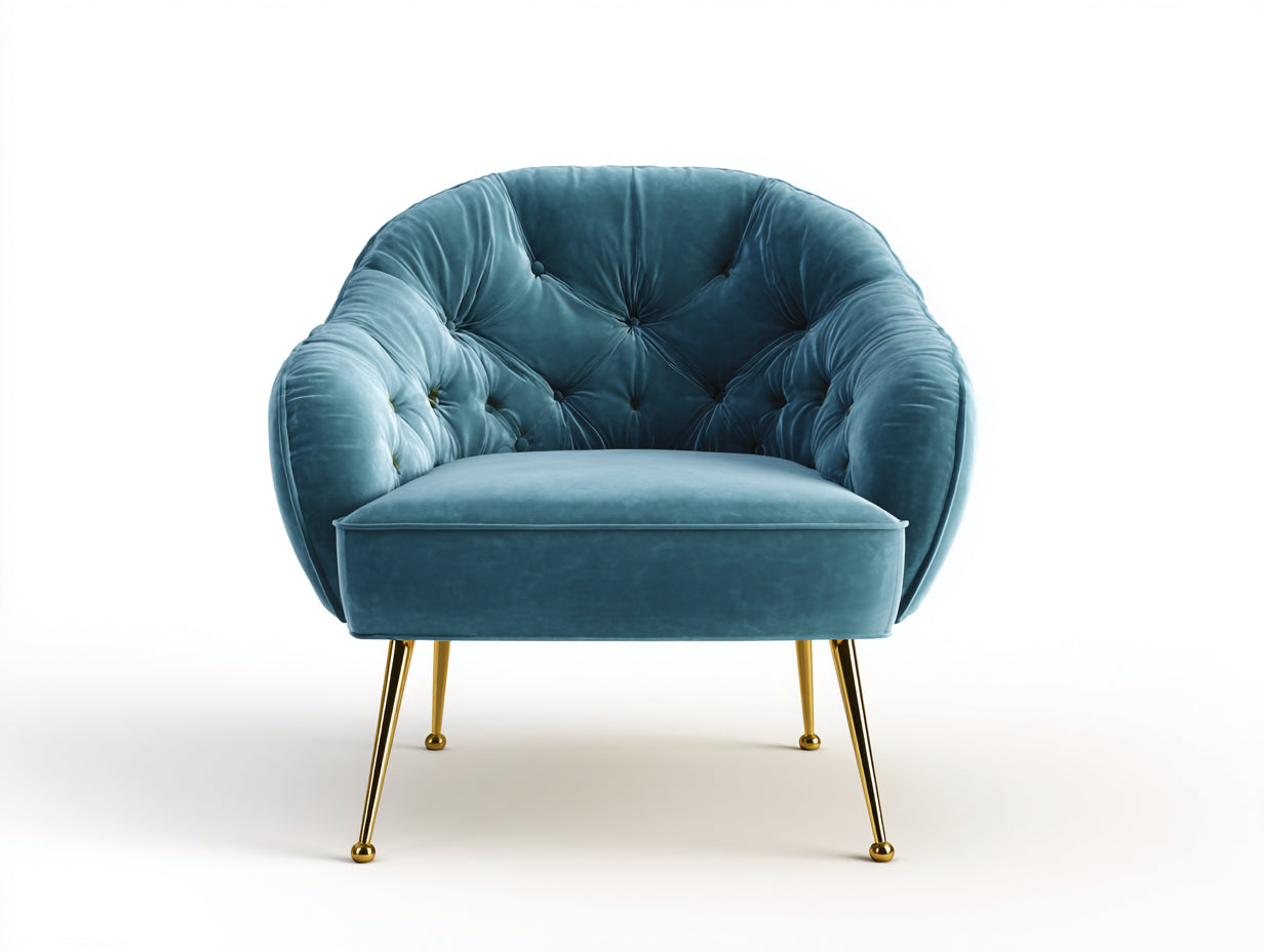 Poltrona - velluto-metallo - 94x86x82 cm - blu petrolio-oro - glamour