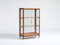 Vetrina-Legno-Vetro-Metallo-110x42x140 cm-Noce-Trasparente-Nero-Stile moderno