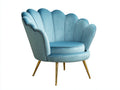 Poltrona - velluto-metallo - 96x88x88 cm - azzurro-oro - conchiglia