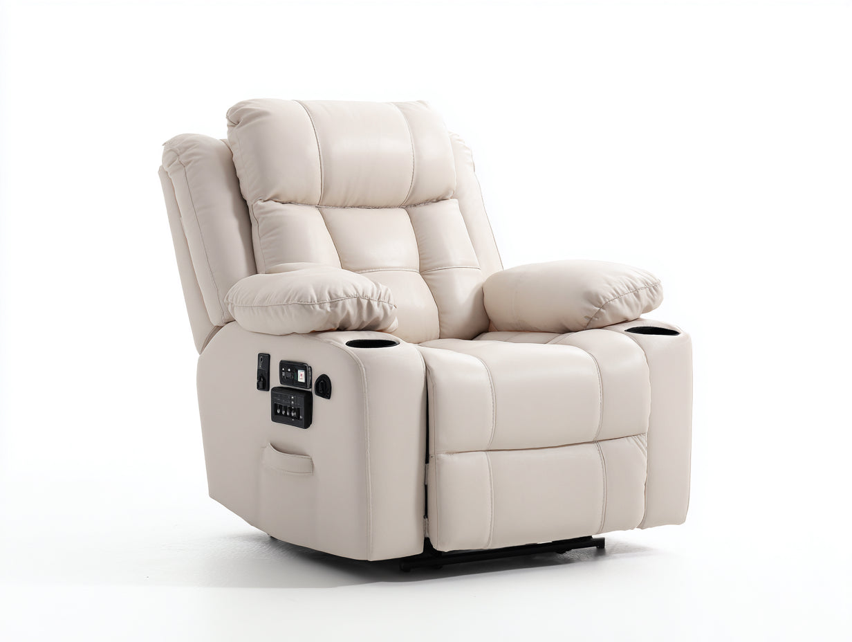 Poltrona reclinabile in cuir synthétique crema 98x95x108 cm per soggiorno - funzione relax elettrica - design contemporaneo