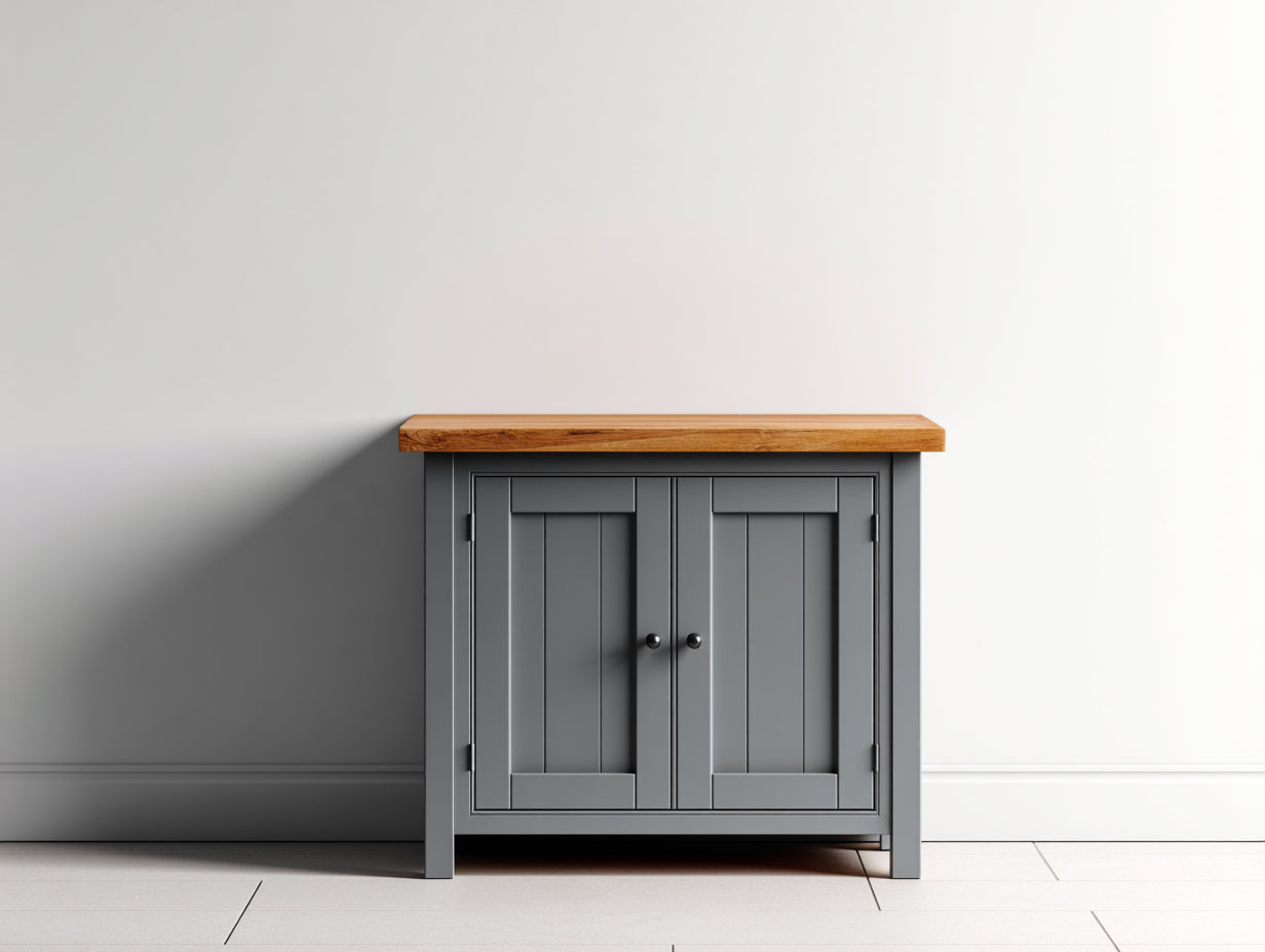 Credenza-Legno-MDF-Metallo-112x42x82 cm-Grigio scuro-Naturale-Stile country